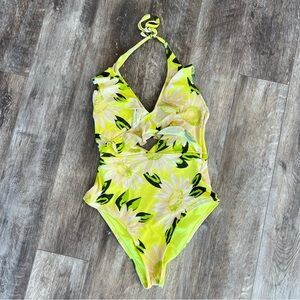Aerie Floral Ruffle One Piece Swimsuit with Cutout